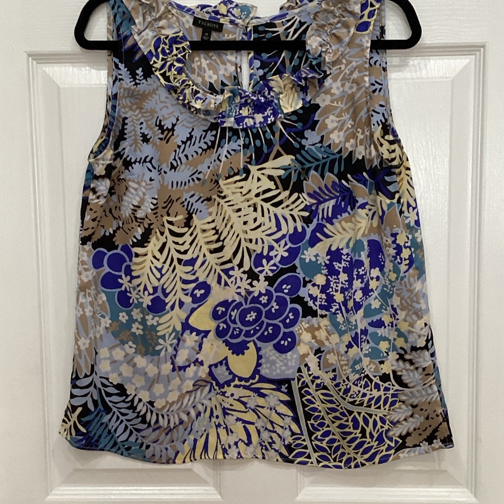 Talbots Floral Ruffle Blouse - Blue and Brown